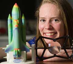 Photo: 2014 University Medalist Ashley Coates, pictured with a model rocket