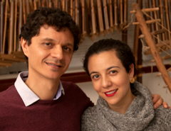Photo: Juan Diego Diaz, assistant professor of music, and his wife, Yerina Rock, portrait, couple who received assistance from Capital Resource Network