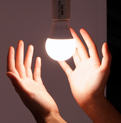 Photo: Light bulb illuminates a person’s hands