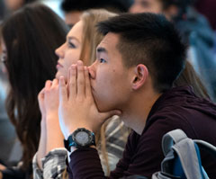 Photo: Unidentified students pay attention in 1100 California Hall, new lecture hall