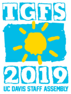 Image: 2019 Thank Goodness for Staff logo, sunshine on blue background