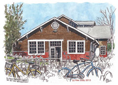Image: Sketch of UC Davis Bike Barn by Pete Scully