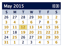 Image: Month of May calendar, from new online calendar, with May 12 highlighted