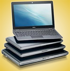 Photo: Stack of laptop computers