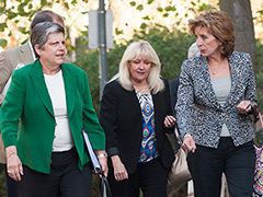 Photo: UC President Janet Napolitano and Chancellor Linda P.B. Katehi walk to Ghausi Hall