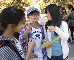 Photo: International students Mandy Zhang, Sarah Shi and Tina Chung