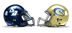 Image: University of San Diego and UC Davis football helmets